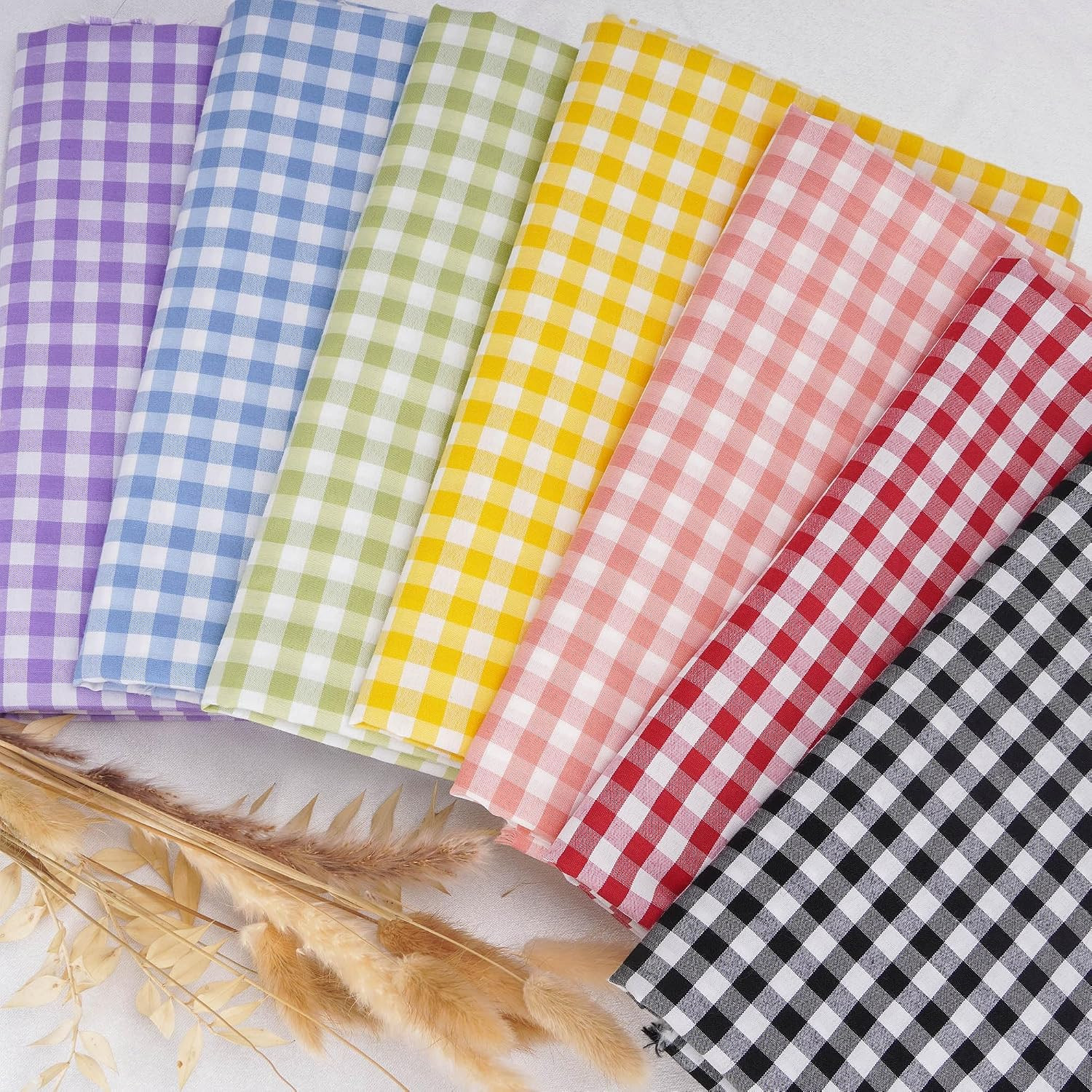 Yellow Gingham Checkered Polyester Fabric by The Yard, 57" Wide, Lightweight Plaid Cloth Fabric for Sewing, Tablecloth, Curtains, DIY Crafts & Home Decor | Amazon (US)