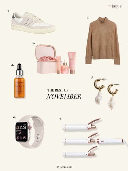 The best of November. Mock neck sweater. Biossance clean beauty skincare. Gold Pearl hoop earrings. T3 curling iron. Tan luxe tanning dropping. Apple Watch. New Balance 300 series sneakers.

#LTKGiftGuide #LTKHoliday