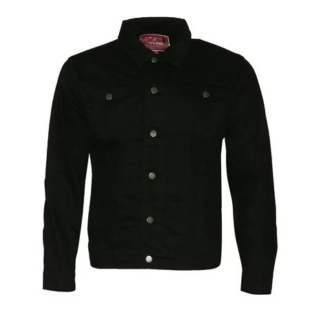 Mens Premium Cotton Faded Denim Jean Button Up Slim Fit Jacket Black L | Walmart (US)