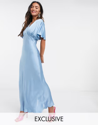 Ghost Bluebell satin dress in blue | ASOS (Global)