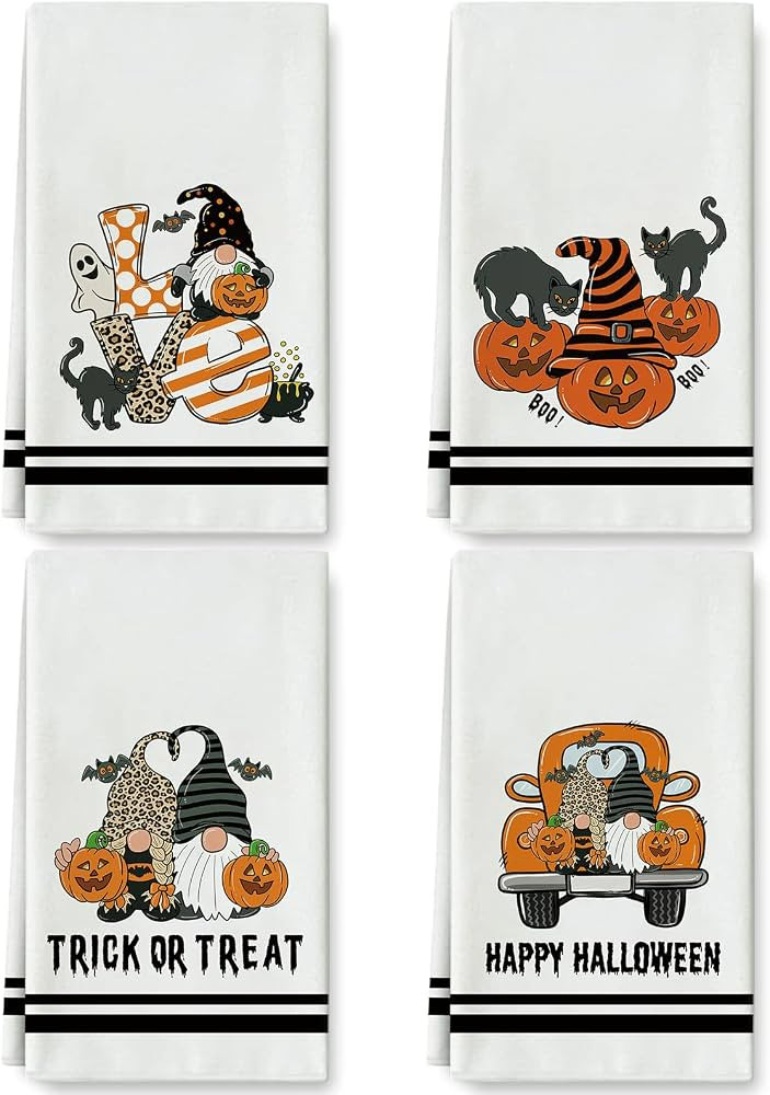 AnyDesign Halloween Kitchen Dish Towel 18 x 28 Inch Halloween Gnome Pumpkin Truck Love Tea Towel ... | Amazon (US)