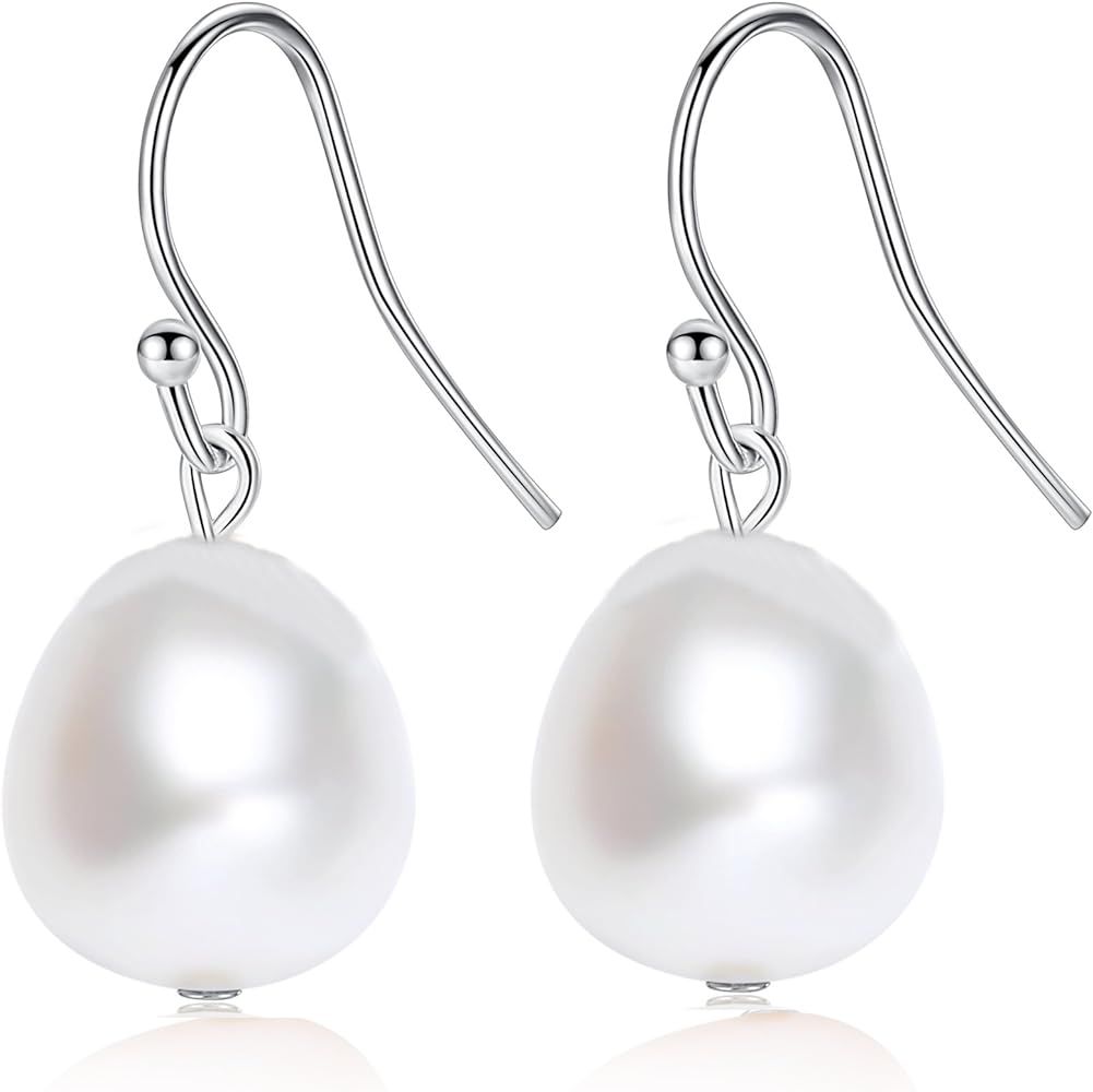 JORA Sterling Silver Large Baroque Freshwater Cultured Pearl Hook Dangle Drop Earrings | Amazon (US)