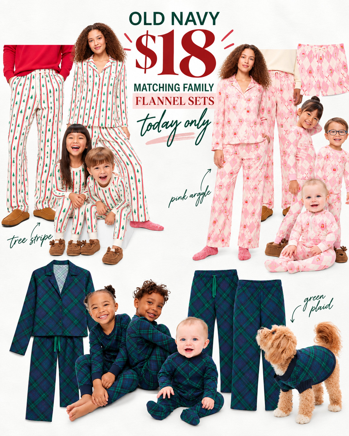 Old Navy family Christmas pajamas are $18 TODAY ONLY! Matching flannel sets for everyone from baby to adults, plus the cutest coordinating prints for the whole family. Grab them now before sizes start disappearing! 

 