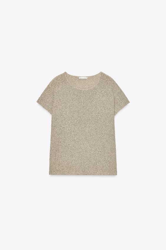 CROPPED KNIT TOP$ 45.90SAND/BROWN | 8779/177/718Add to cartAddKnit top. Round neck and short slee... | Zara US