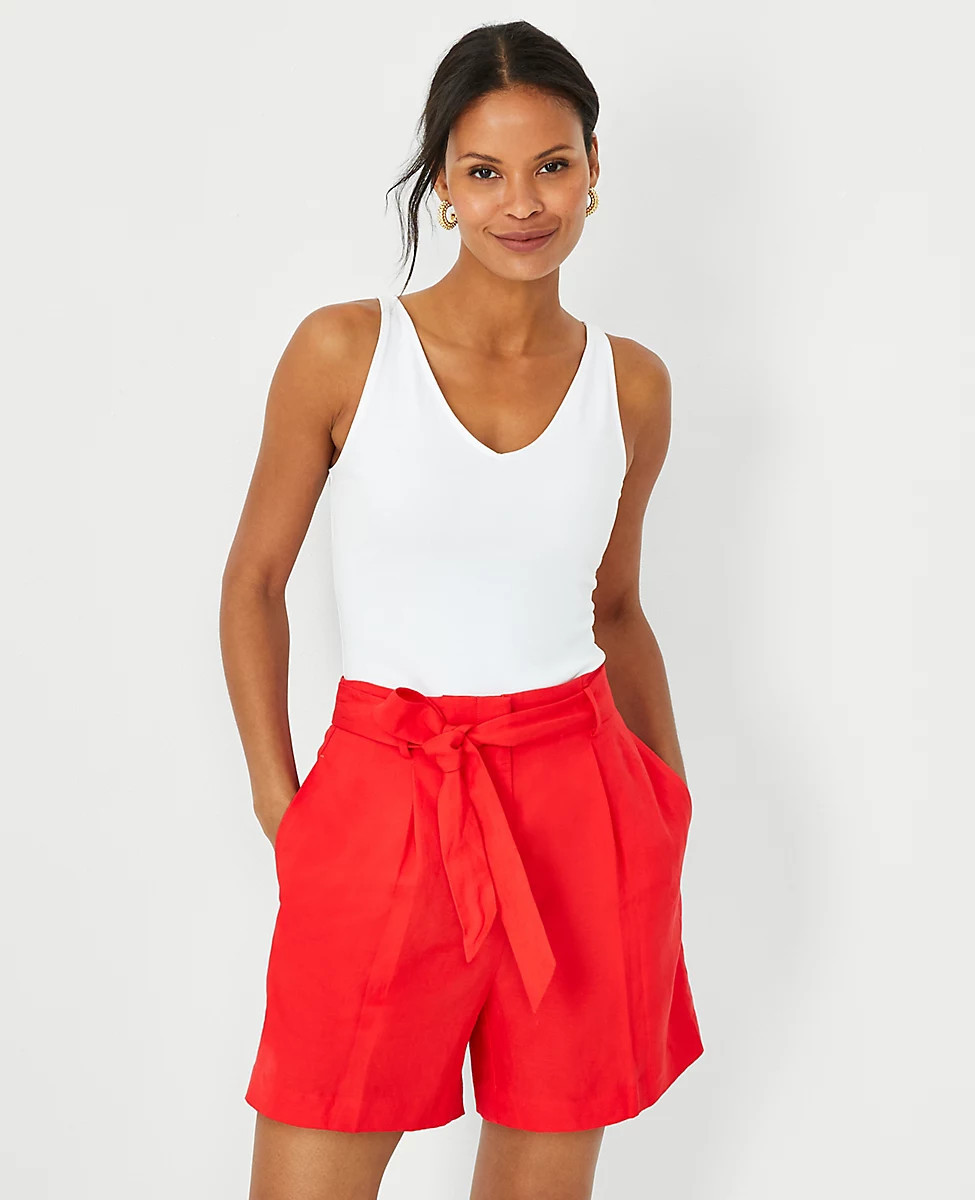 The Tie Waist Pleated Short in Linen Blend | Ann Taylor (US)