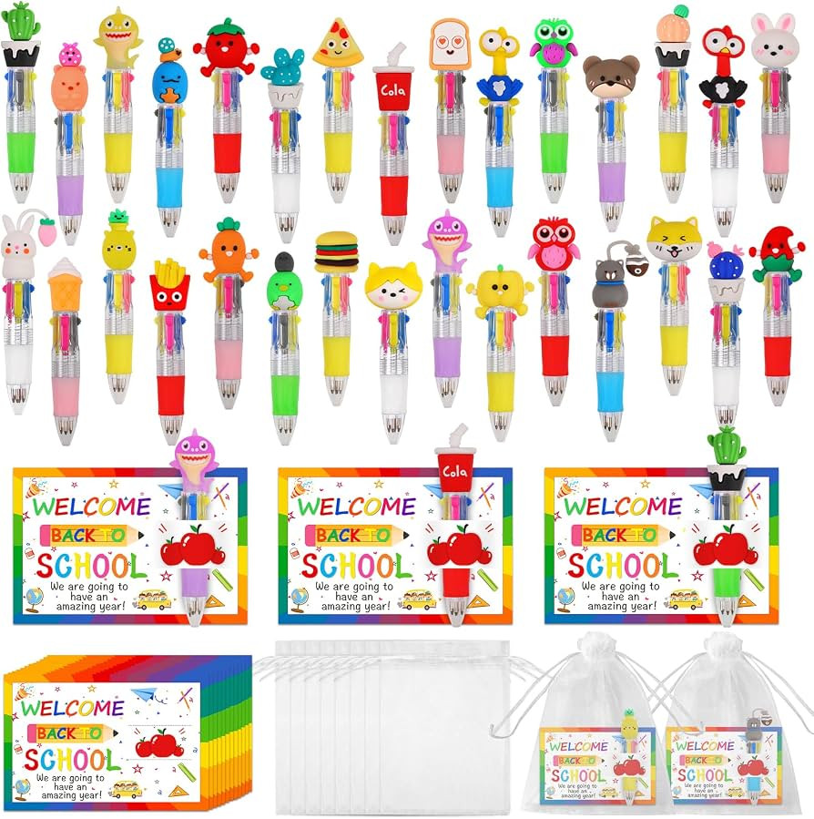 CZWZ 30 Set Cute Multicolor Pens in One 4-in-1 Fun Pens Bulk with 30 Gift Cards for Kindergarten ... | Amazon (US)