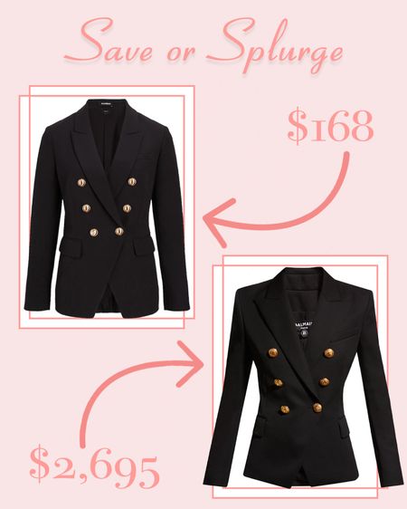 Save or splurge on this black Balmain double breasted blazer. Black military style blazer for under $200  

#LTKSeasonal