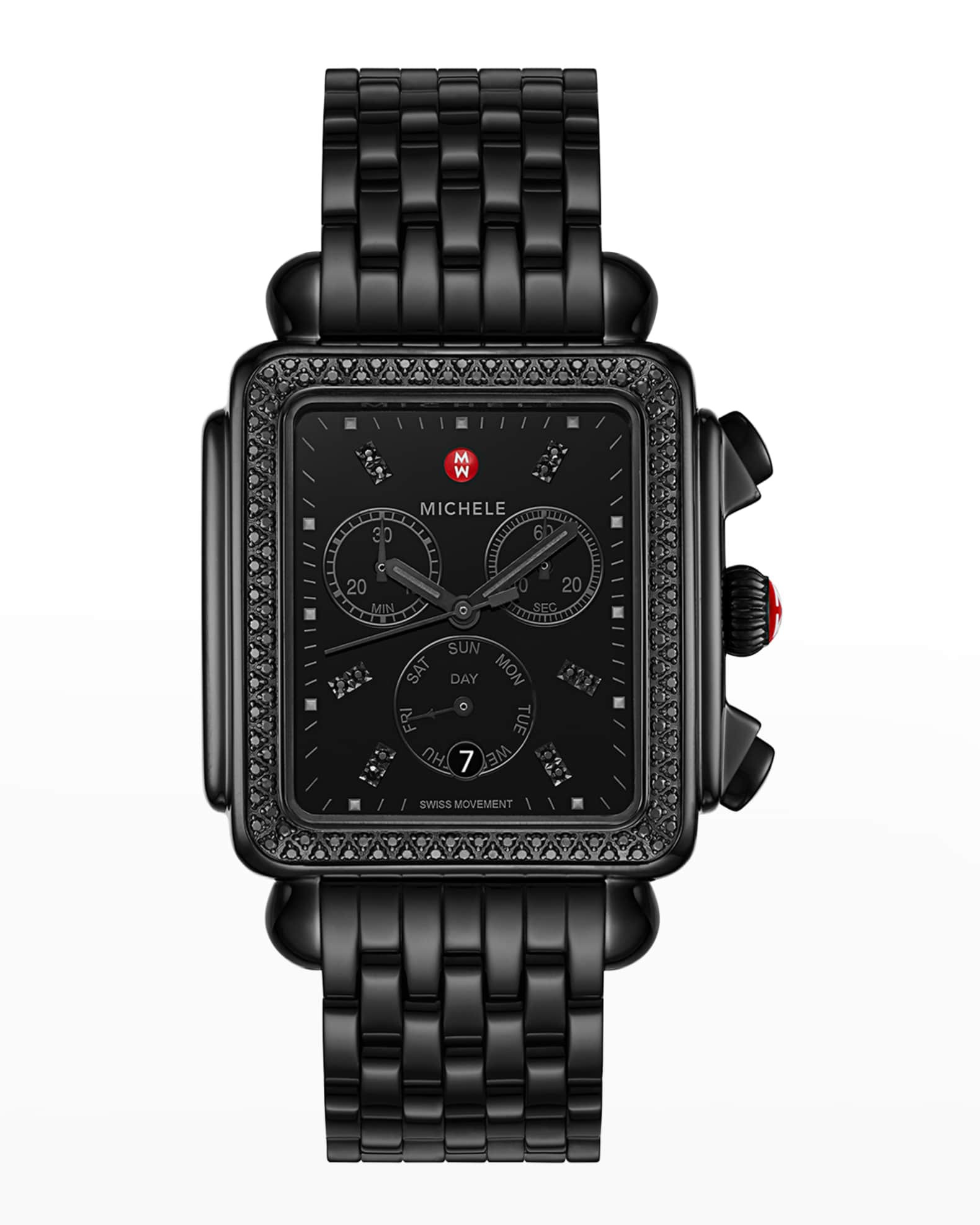 MICHELE XL Deco Black Diamond Watch with Bracelet Strap | Neiman Marcus