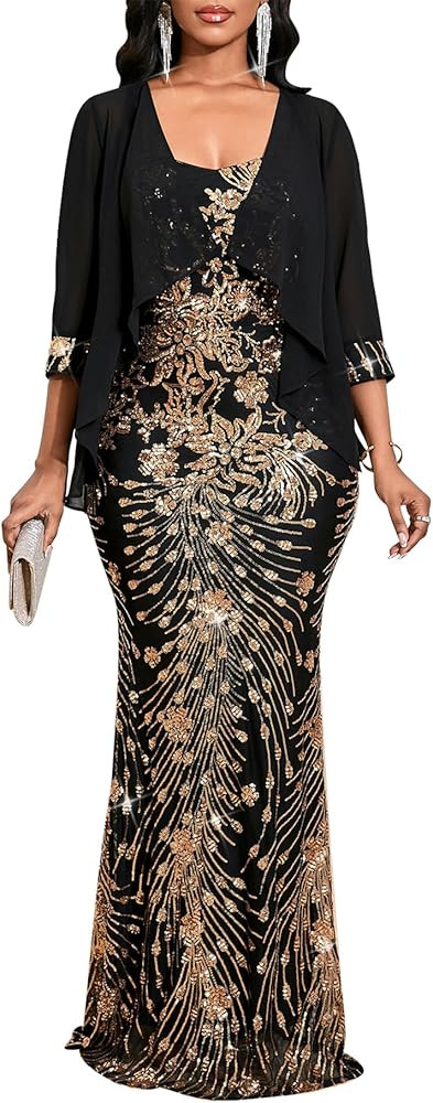 Cololura Two Piece Women's Sequin Dress-Elegant Sleeveless Cocktail Bodycon Party Evening Gown Dr... | Amazon (US)