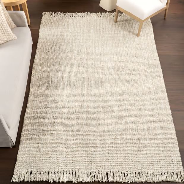 Off White Chunky Jute Tasseled 7' 6" x 9' 6" Area Rug | Rugs USA