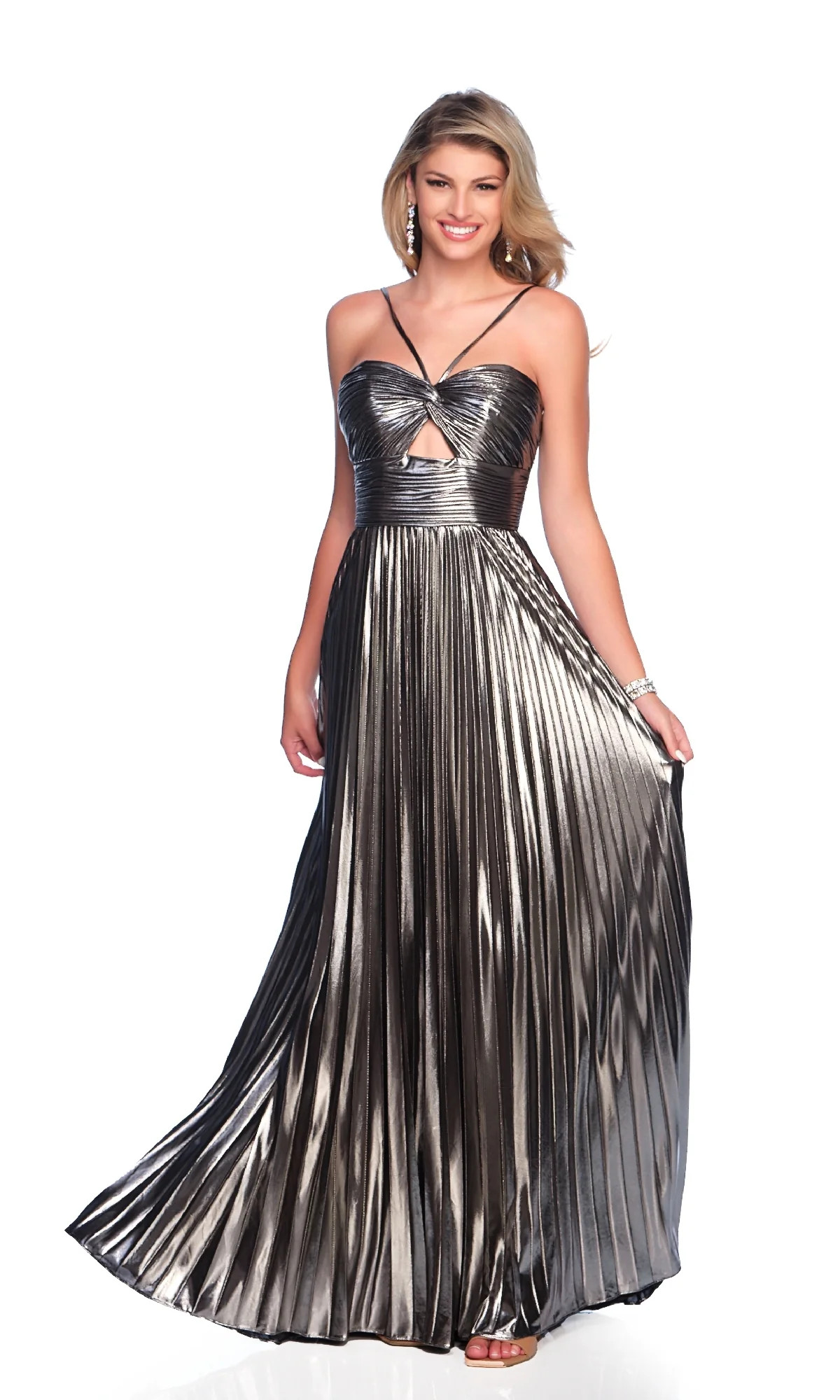Pleated Silver Prom Dress: Dave & Johnny 11780 | Prom Girl