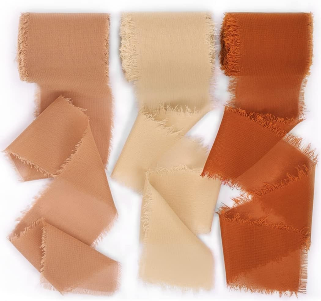 Socomi Handmade Fringe Chiffon Silk Ribbon 1-3/4" x 7Yd 3 Rolls Frayed Ribbon Set for Wedding Inv... | Amazon (US)