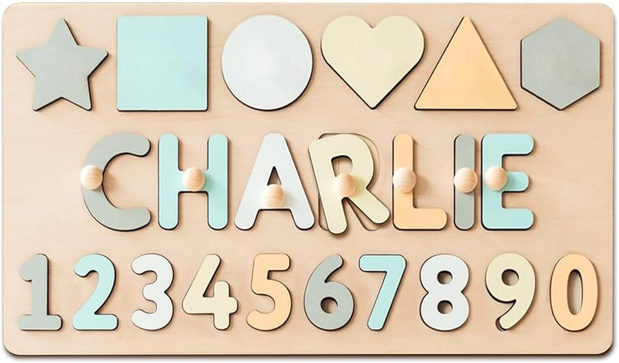 Name Puzzle for Kids Personalized Baby Gifts Wooden Toys Puzzles for Toddlers 1-3 Shapes Number P... | Amazon (US)