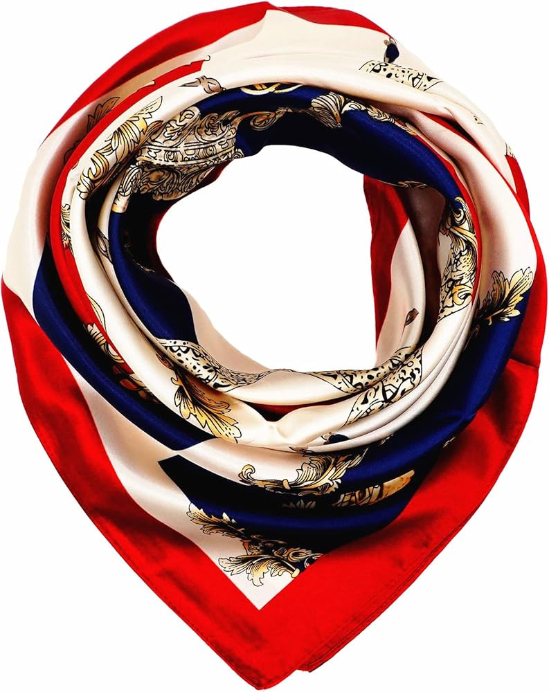 35×35 inches large square women's satin silk like head scarf fashion pattern silk feeling hair s... | Amazon (US)