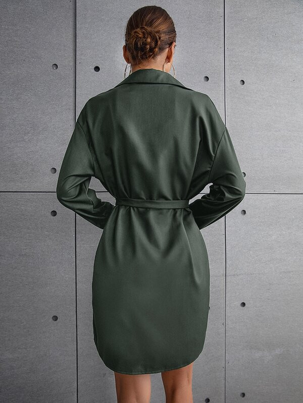 Drop Shoulder Belted Shirt Dress | SHEIN