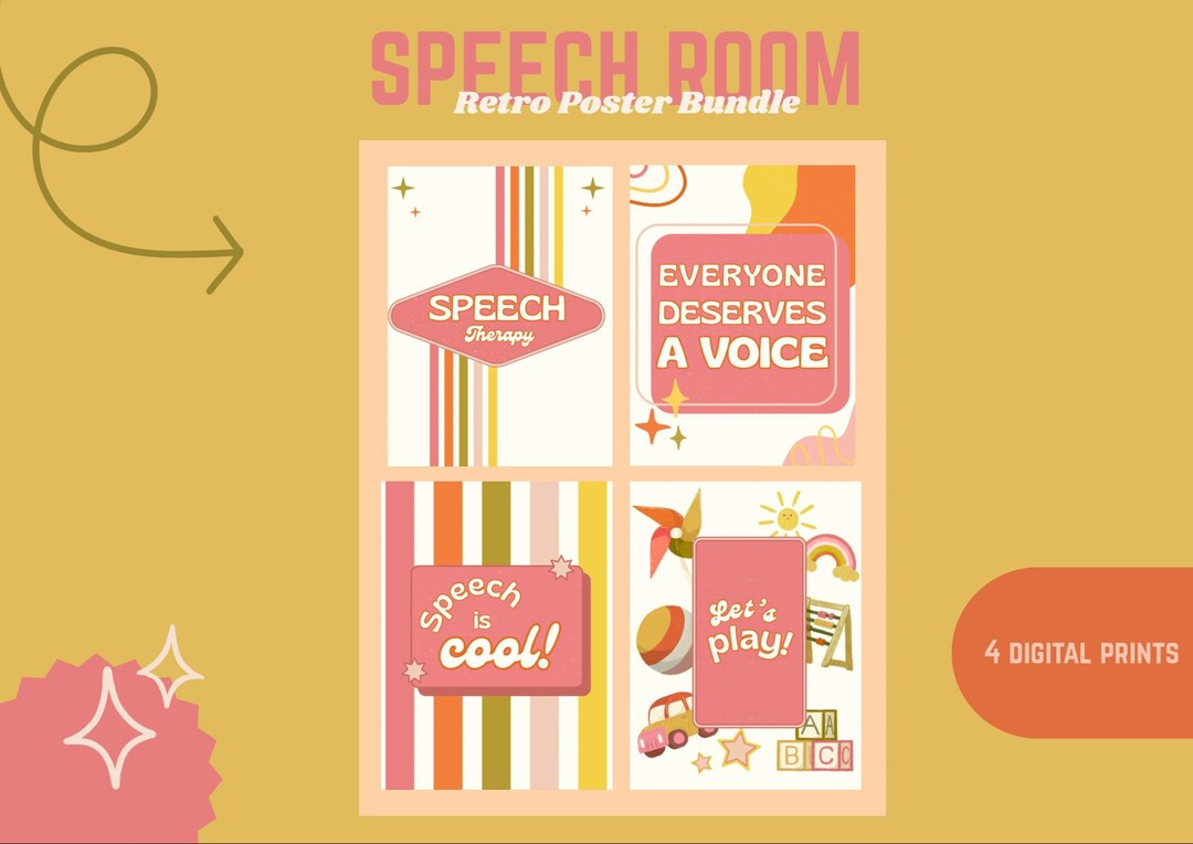 Speech Therapy Room Decor: Retro Poster Bundle | 4 Unique Speech Room Designs | Art Prints (PDF D... | Etsy (US)