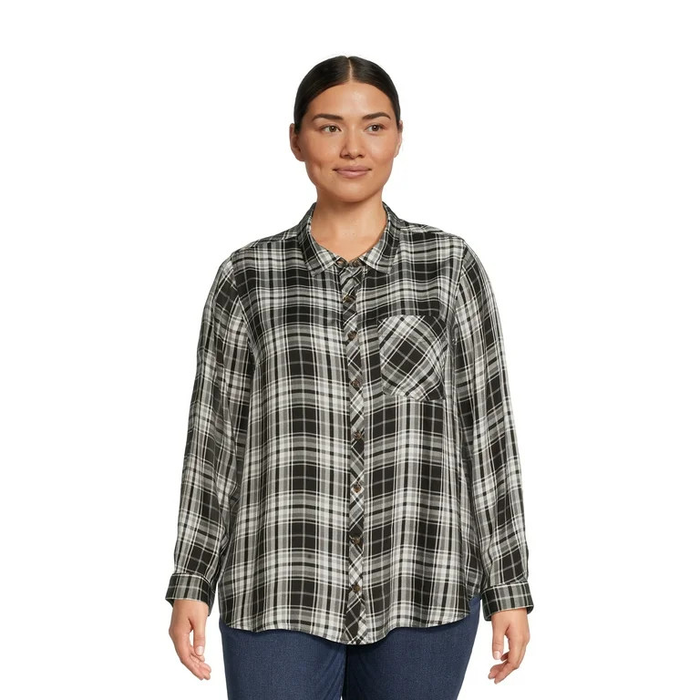 Terra & Sky Women's Plus Size Button Woven Top | Walmart (US)