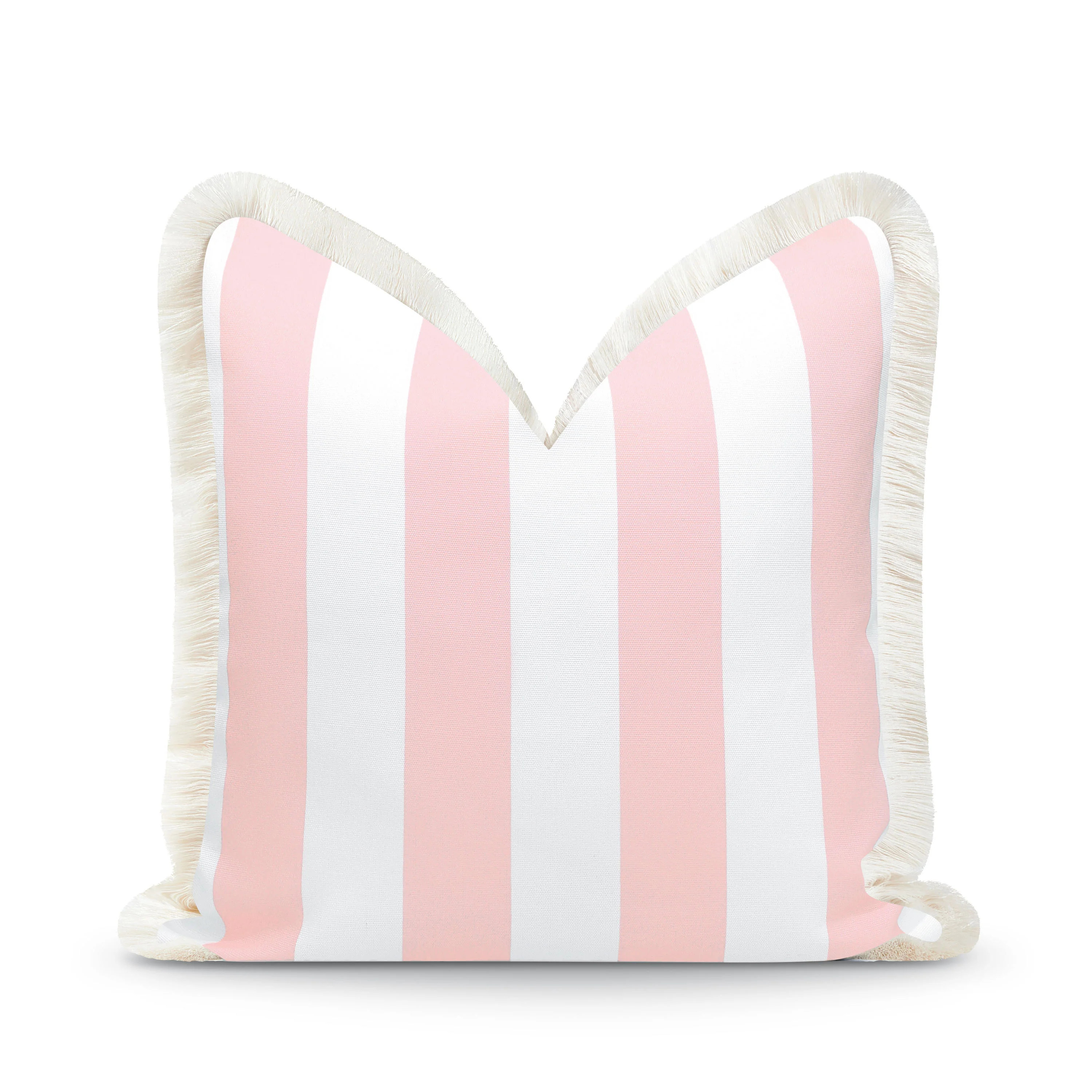Coastal Indoor Outdoor Pillow Cover, Stripe Fringe, Blush Pink, 20 | Hofdeco