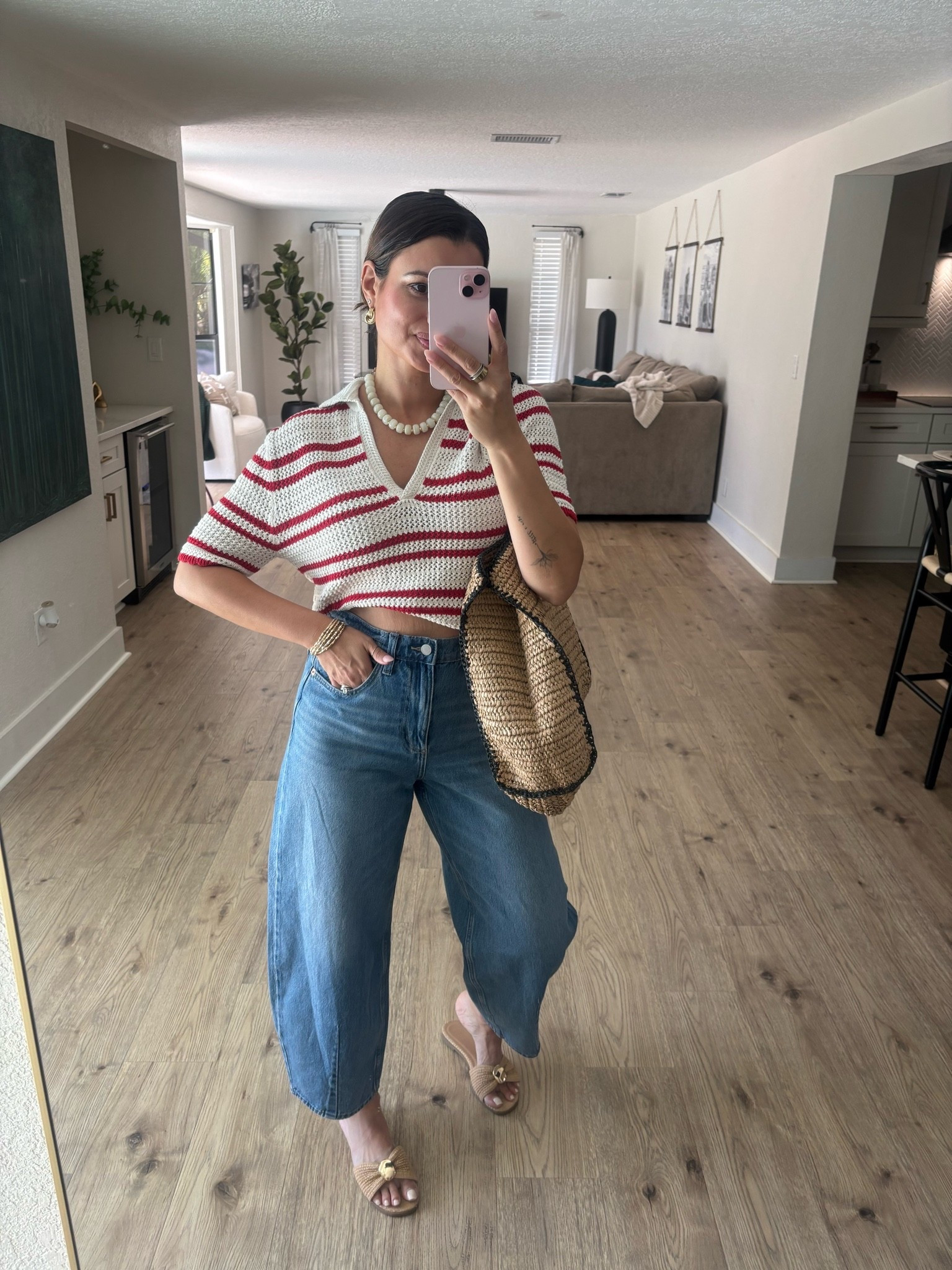 Yesterday’s ootd! My top is a part of a matching crochet set, and both the top and bottoms can be styled together or multiple other ways. 🤍❤️

I paired this striped top with some of my favorite barrel jeans, a cute summer tote bag, and my most worn sandals from @Target. ☀️

Vacation outfit 
Vacation set
European vacation
Summer outfit

#LTKootd #LTKgrwm #LTKSeasonal