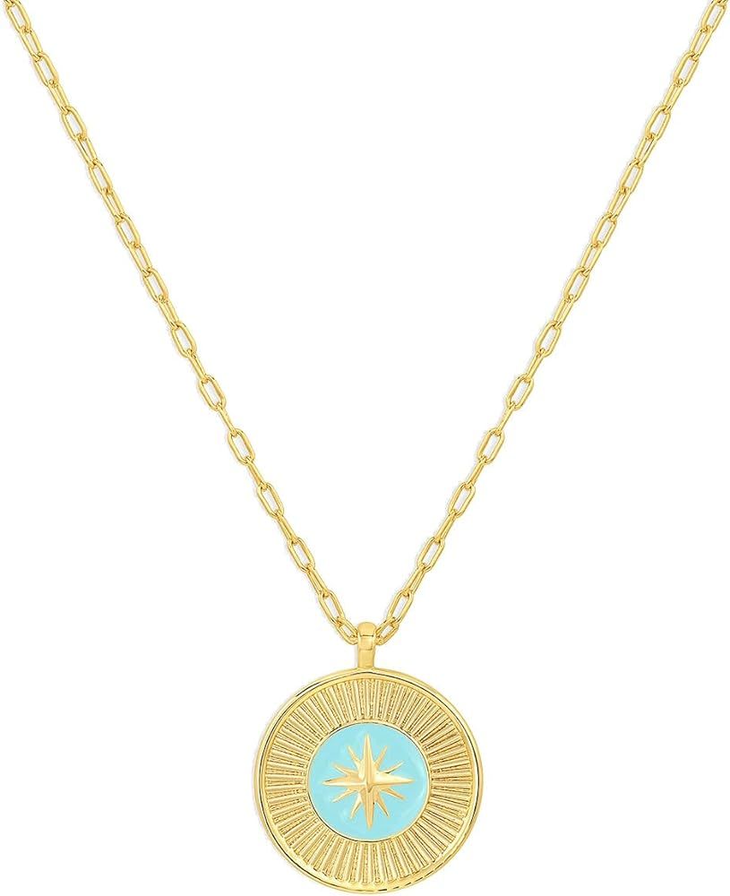 gorjana Compass Pendant Necklace, 18K Gold Plated, Adjustable Chain, Handpainted Turquoise Enamel | Amazon (US)