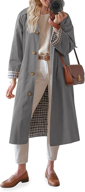 Tankaneo Womens Long Trench Coat Single Breasted Oversized Windproof Overcoat Fashion Outerwear | Amazon (US)