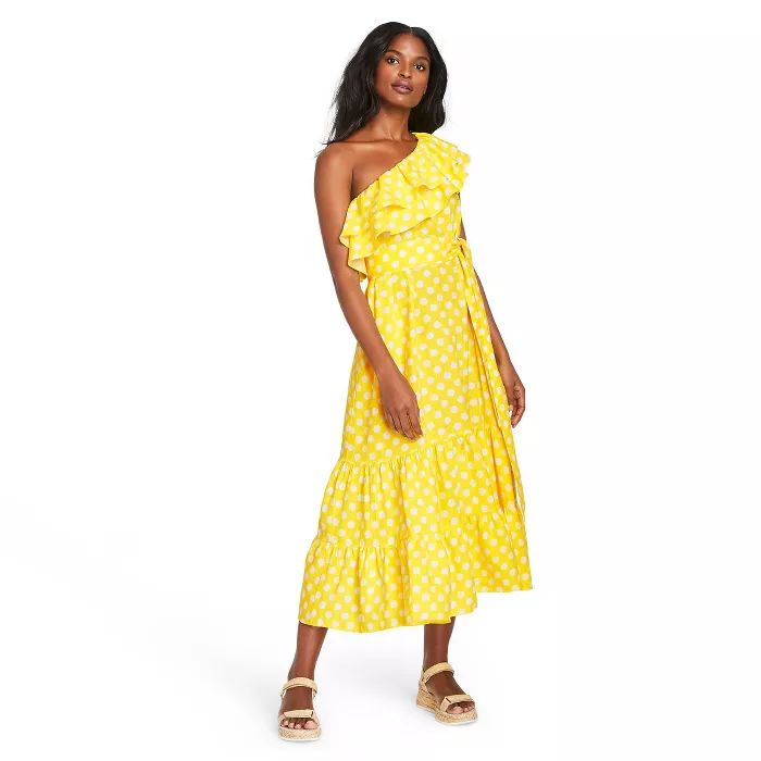 Women's Polka Dot One Shoulder Dress - Lisa Marie Fernandez for Target (Regular & Plus) Yellow/Wh... | Target