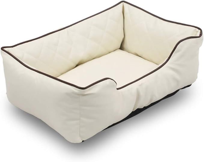 Happycare Textiles Luxury All Sides Faux leather Rectangle Pet Bed. Beige color, 26x18 inches | Amazon (US)