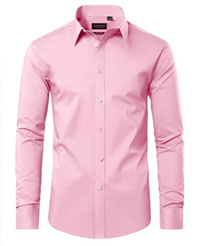 Lion Nardo Pink Button Up Shirt Men Cotton Long Sleeve Wrinkle Free Dress Shirts Wedding Business Casual Shirts Formal Regualar Fit | Amazon (US)