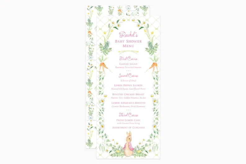 Flopsy Bunny Menus | Printed 4x9 Spring Storybook Baby Shower Menu Cards - Etsy | Etsy (US)