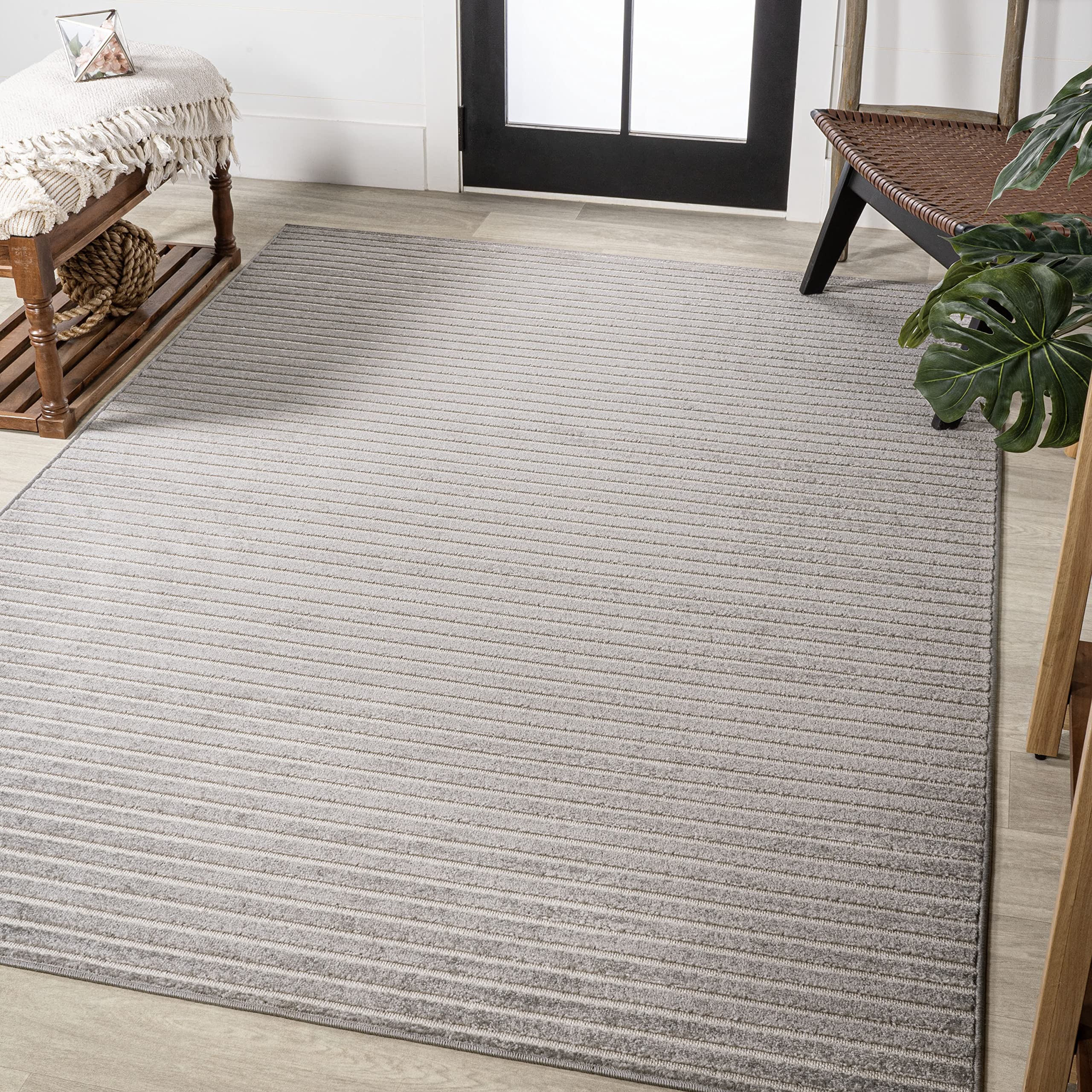JONATHAN Y SCN102D-8 Aarhus High-Low Minimalist Scandi Striped Indoor/Outdoor Area Rug, Classic, ... | Amazon (US)
