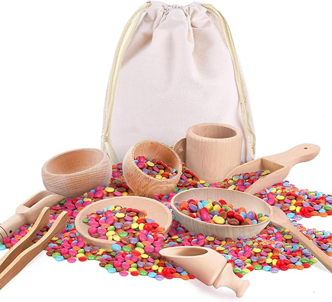 Yowlieu 10 Pcs Wooden Sensory Bin Tools for Toddlers & Preschool Children, Montessori Sensory Woo... | Amazon (US)