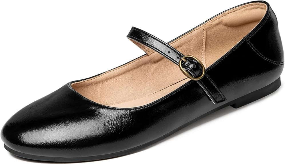 Amazon.com | Rekayla Women's Mary Jane Shoes Comfortable Slip on Round Toe Ballet Flats Black Siz... | Amazon (US)