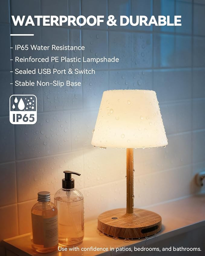 Outdoor Waterproof Shower Lamp, 5200mAh Cordless Rechargeable Table Lamp with Touch Dimming, IP65... | Amazon (US)