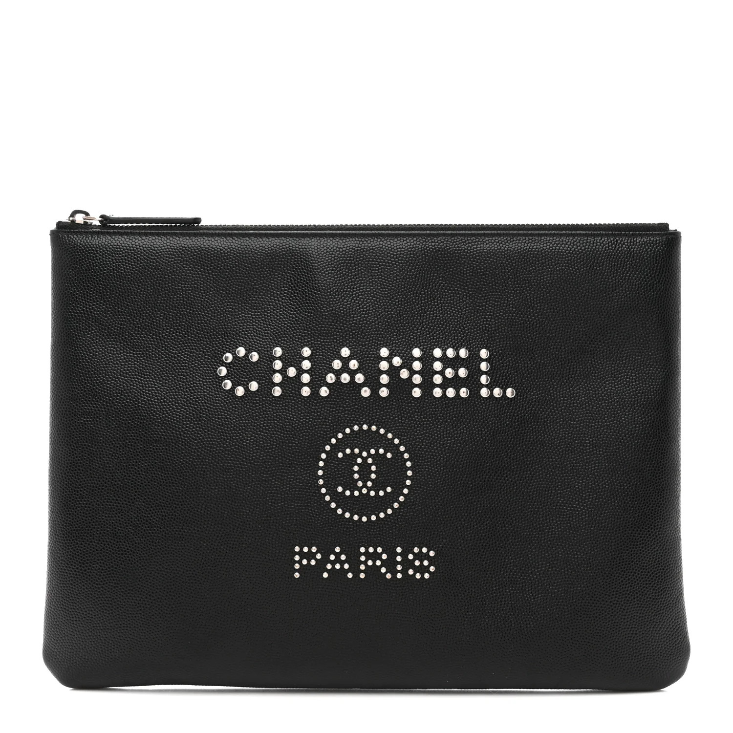 Caviar Studded Medium Deauville Pouch Black | FASHIONPHILE (US)