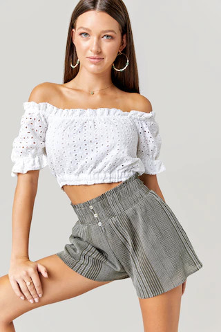 Donna Off The Shoulder Eyelet Crop Top - francesca's | Francesca's