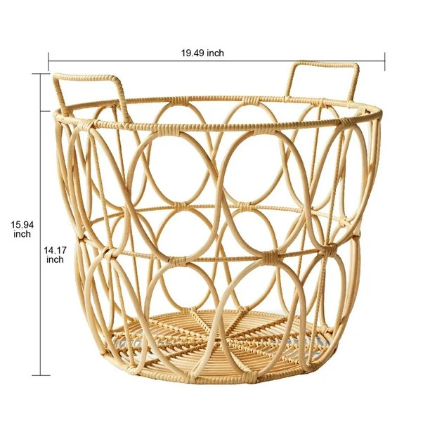 Better Homes & Gardens Large Natural Poly Rattan Open Weave Round Basket | Walmart (US)