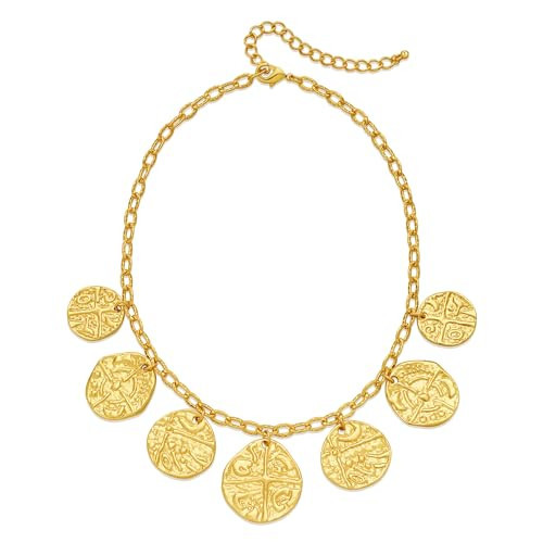 CLASSYZINT Vintage 1980'S Monet Couture Roman Coin Pendant Necklace, Hieroglyphics Coin Charms Adjustable Matte Gold Statement Necklace Short Collar Necklace for Women | Amazon (US)