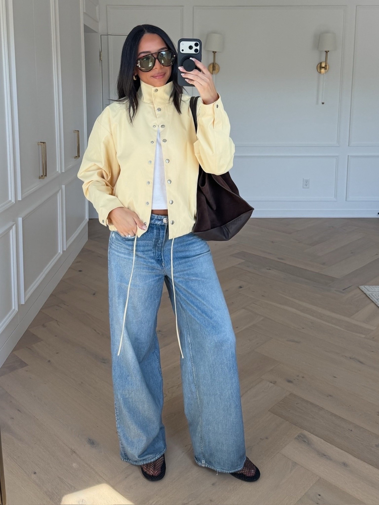 Spring outfit!! Wearing size S white tee, S yellow funnel jacket, size 29 jeans (run big, size down) and flats fit tts 

spring outfit, spring fashion, spring style, weekend outfit, casual outfit, lunch outfit, denim, sweatpants jeans

#LTKootd #LTKSeasonal #LTKmomlife