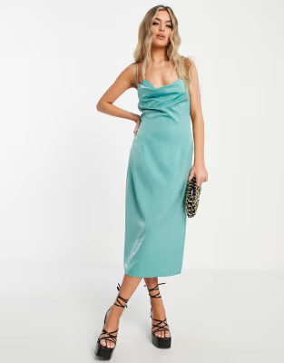Public Desire cowl neck satin slip dress in aqua blue | ASOS | ASOS (Global)