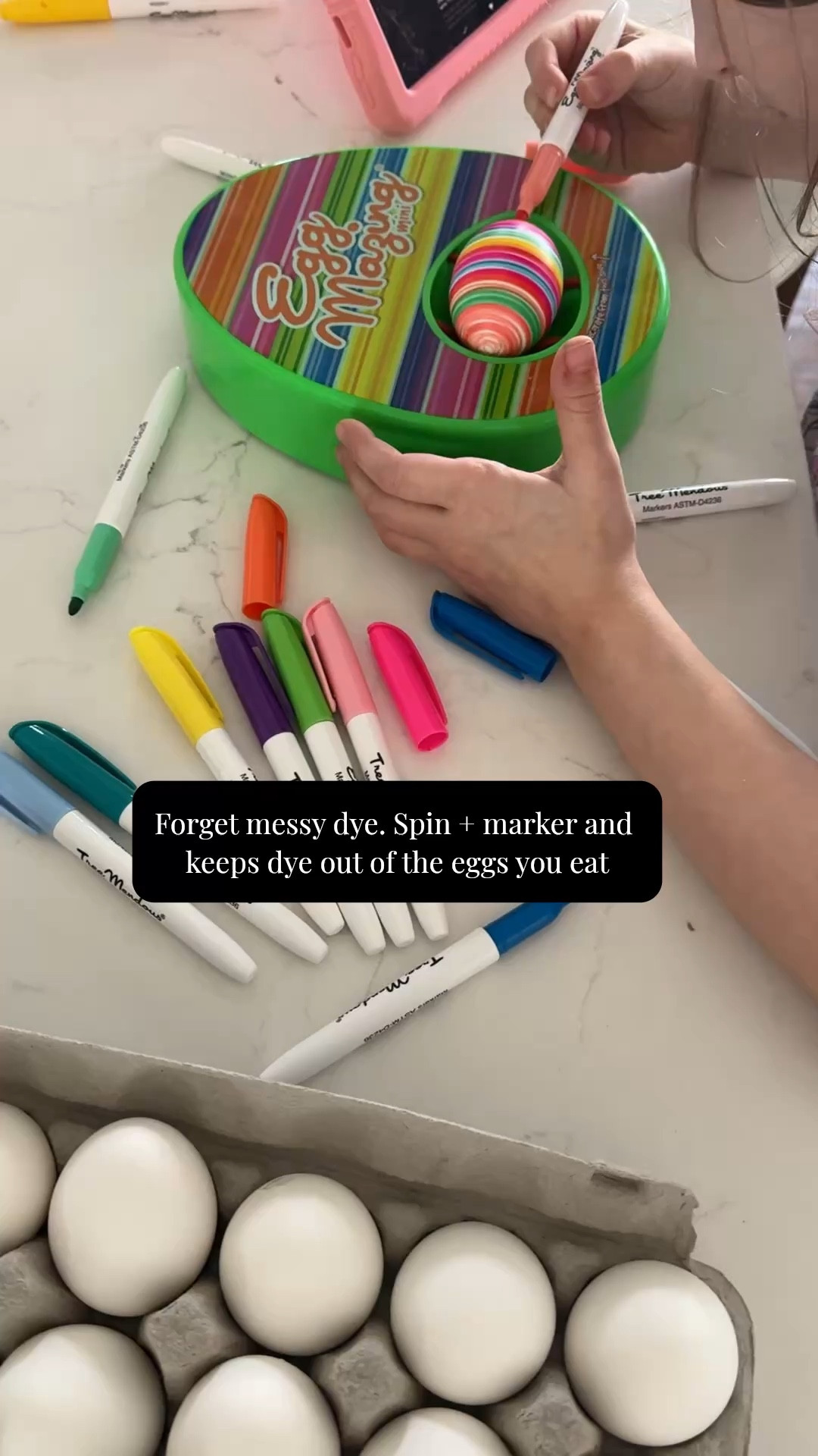 Just markers + spin. Keeps dye out of eggs you’re actually eating. Kept her busy for an hour… honestly genius

#easter #kids #eastereggs

#LTKmomlife #LTKKids #LTKSeasonal