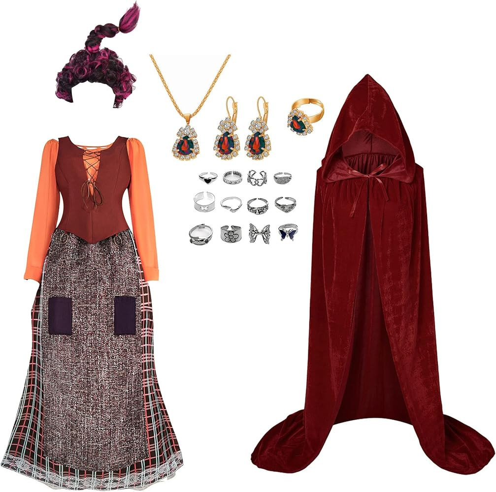 Winifred Sanderson Costume Mary Sarah Sanderson Sisters Costumes Halloween Witch Cosplay Dress Ca... | Amazon (US)