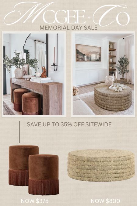 Save up to 35% off sitewide with McGee and co Memorial Day sale! These 2 items from my home are on sale too 🤍

#mcgeeandco #studiomcgee #homesale #homefind #modernorganichome #memorialdaysale #mdwsale #homedecor #ottomans #fringeottoman #entrtway #coffeetable #wovencoffeetable 

#LTKSaleAlert #LTKSeasonal #LTKHome