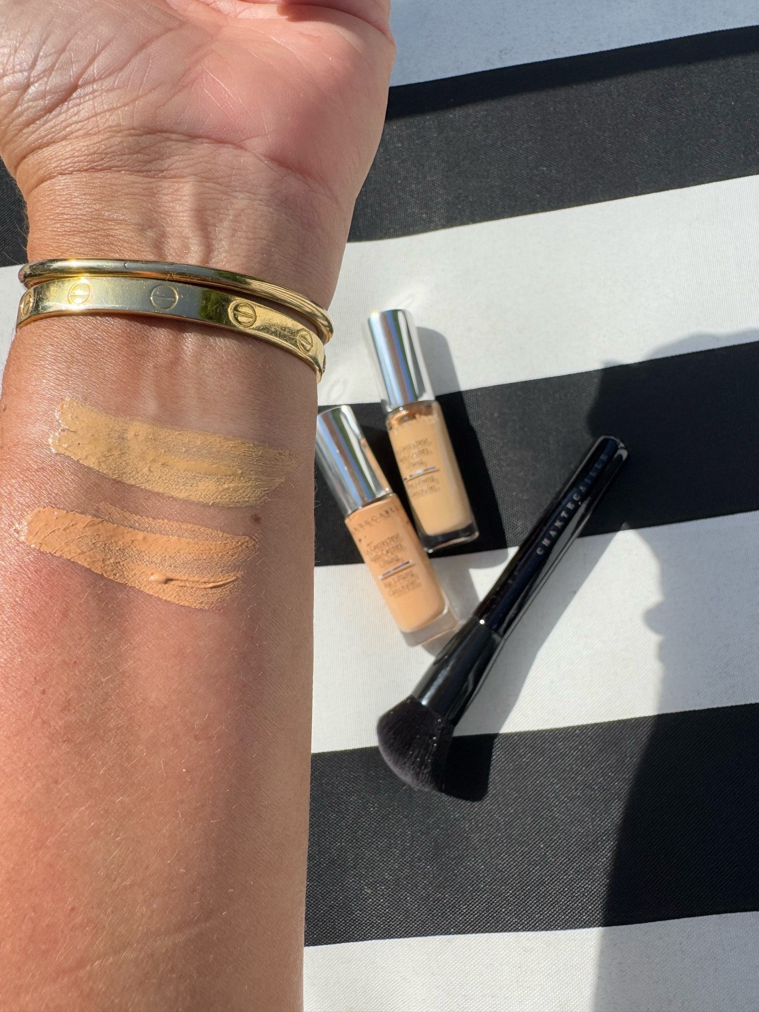 Top swatch Cream
Bottom swatch Hazel 

Super creamy and long wearing and doesn’t settle into fine lines.

#LTKBeauty