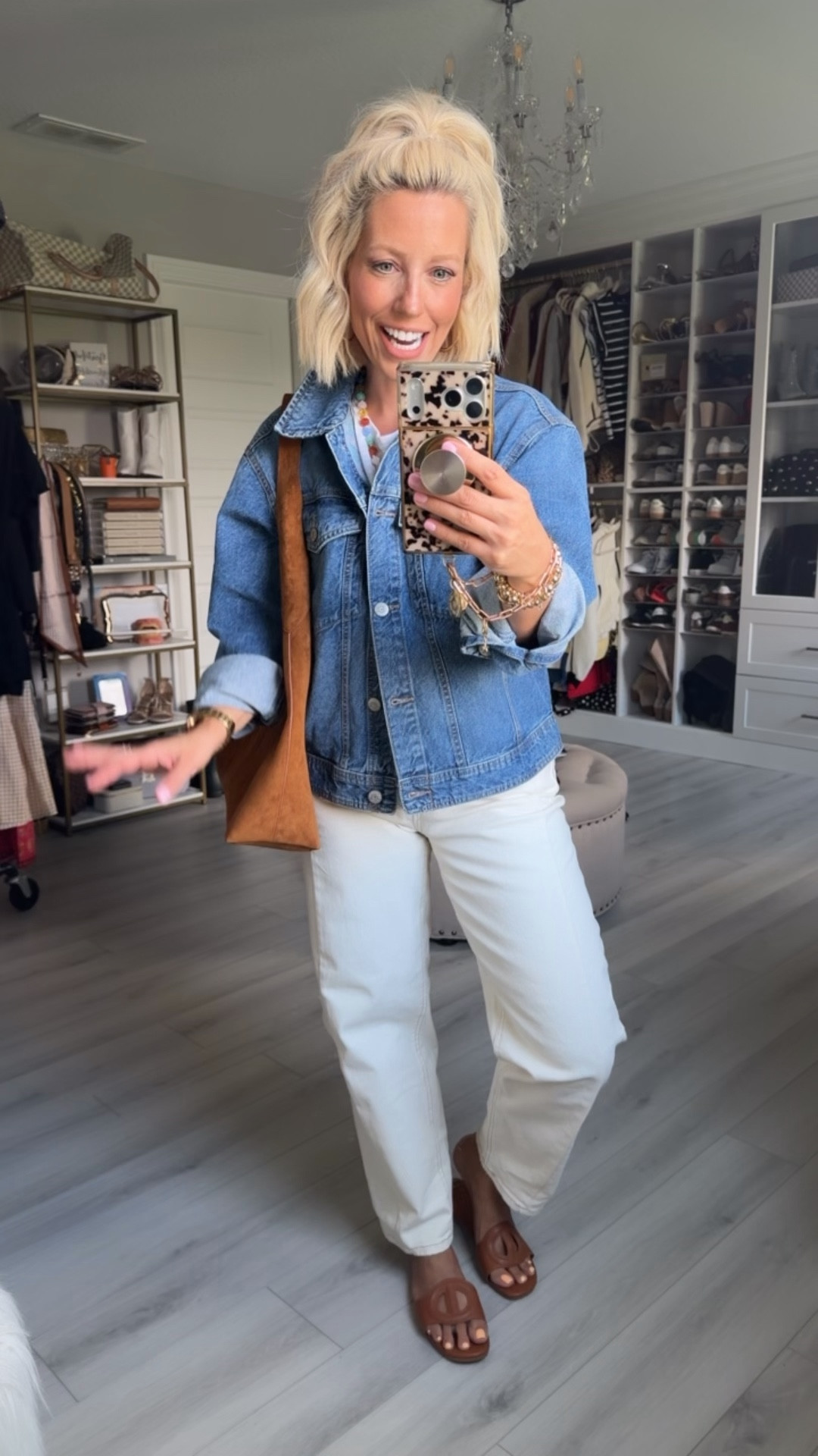 Grab this jacket now while it’s stocked and on clearance for under $13!!! 
⬇️⬇️⬇️
Jacket small (runs roomy)
Jeans sized up to a 6
Sandals TTS

#LTKmomlife #LTKSaleAlert #LTKootd