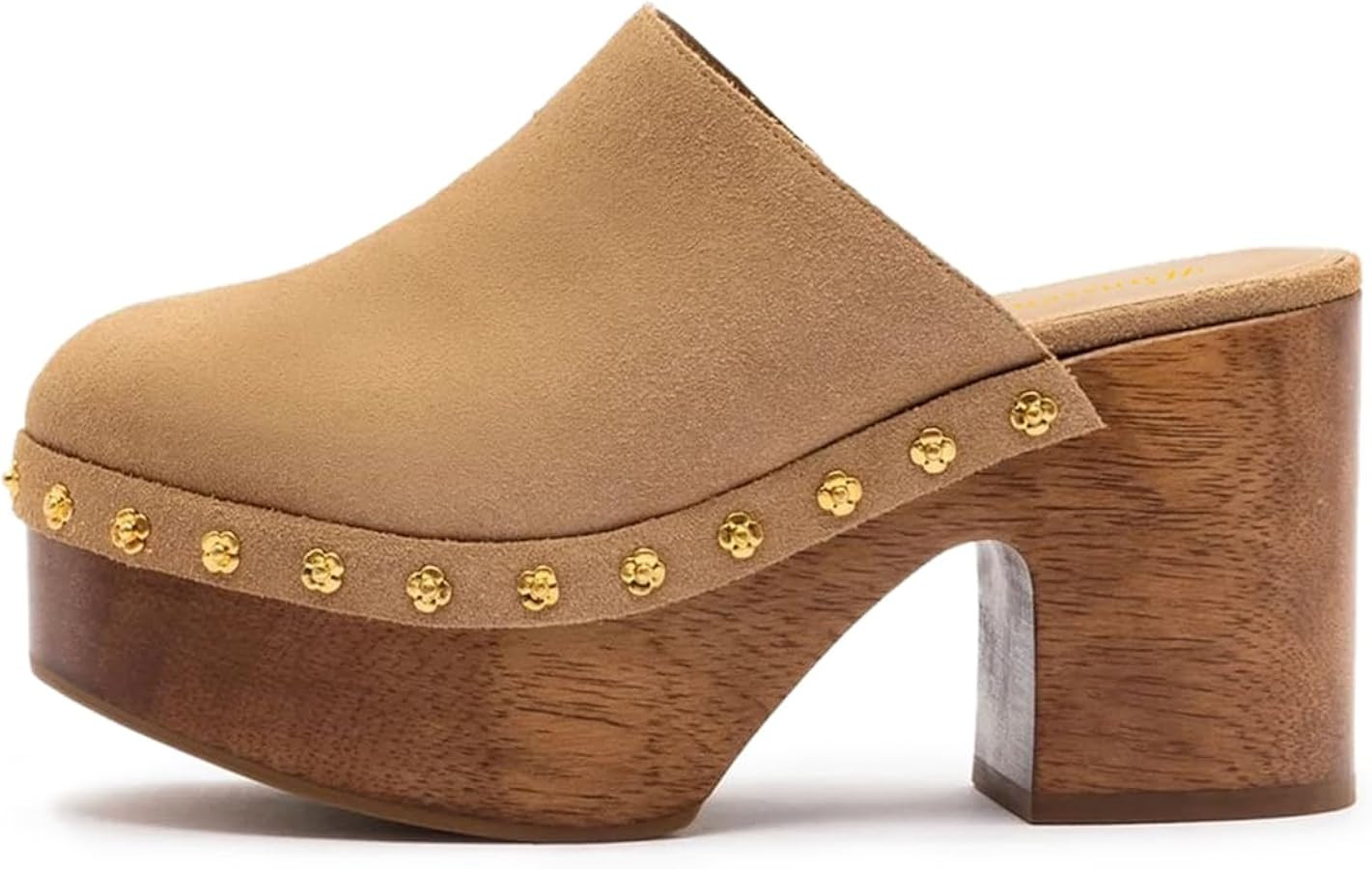 Women Closed Round Toe Studded Platform Mules Slip on Cork Chunky Block High Heel Sandals Comfy I... | Amazon (US)