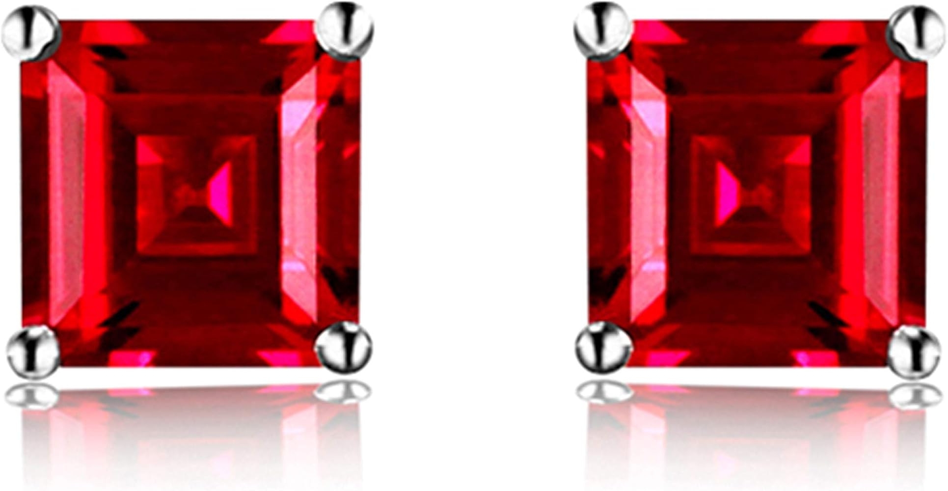 Navachi 925 Sterling Silver 18k White Gold Plated 1.6ct Square Ruby Sapphire Emarald Stud Earring... | Amazon (US)