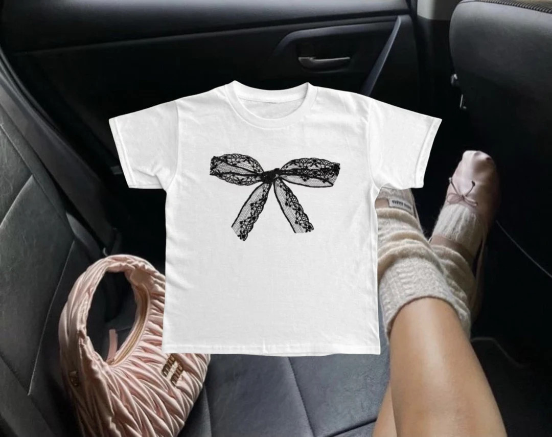 Lace Bow Baby Tee Black, Red and White Lace Bow - Etsy | Etsy (US)