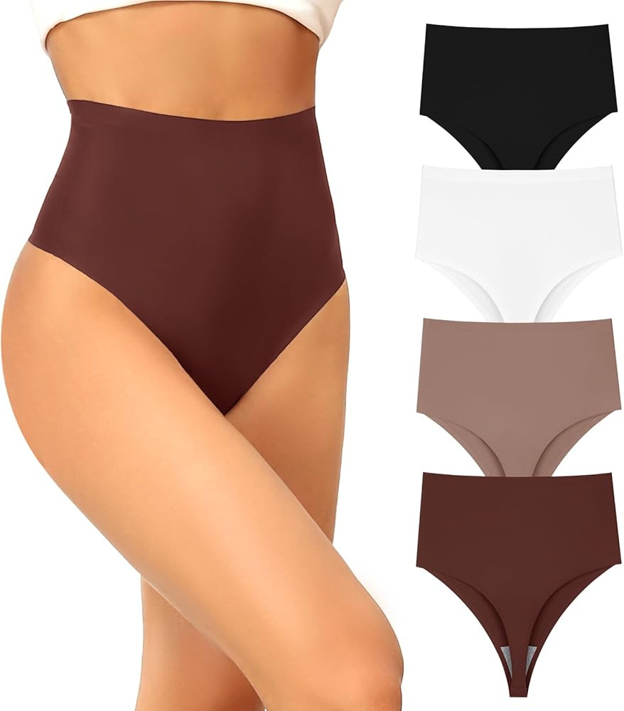 FallSweet Ultra High Waisted Thong No Show Underwear for Women High Rise Panty Pack | Amazon (US)