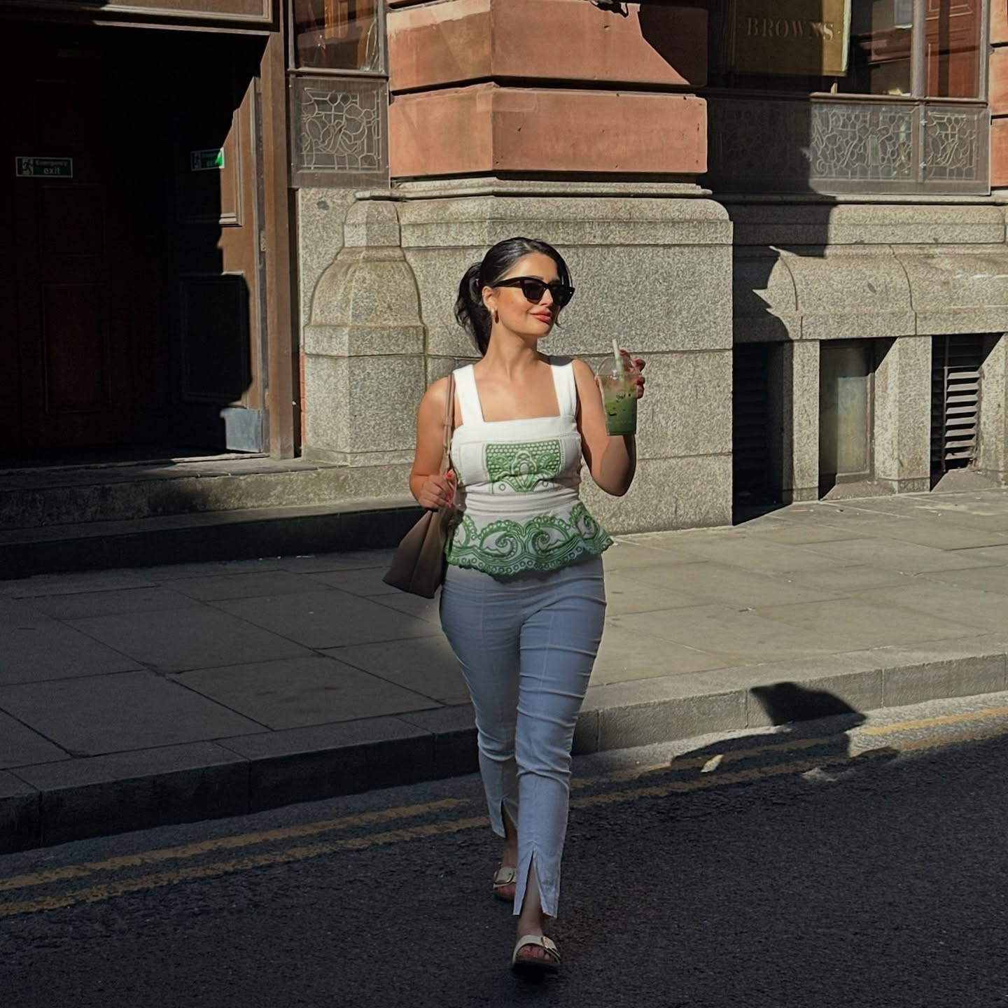 Manchester or Mykonos? 🤣 30 degrees, not a cloud in sight, all white outfit & an iced matcha - it feels like I’m on holiday ☀️🍵 .
.
.
.
.
#summerstyle #holidayvibes #allwhiteoutfit #whiteoutfit #ootd #summerfashion #mykarenmillen #vesper247 #birkenstock 

#LTKuk #LTKsummer #LTKpetite