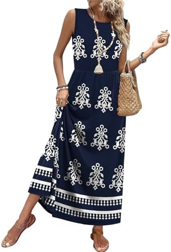 WIHOLL Summer Dresses for Women 2026 Maxi Dresses Long Flowy A Line Sleeveless Sundresses with Po... | Amazon (US)